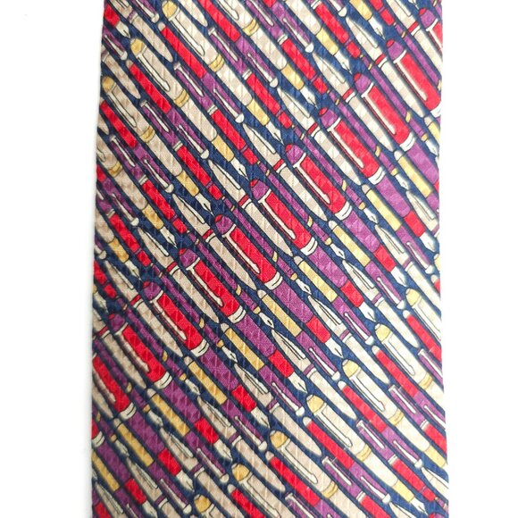 Boston Traders Men Necktie 100% Silk Geometric Purple Blue Red 60x3.5 - NWOT - Picture 2 of 5